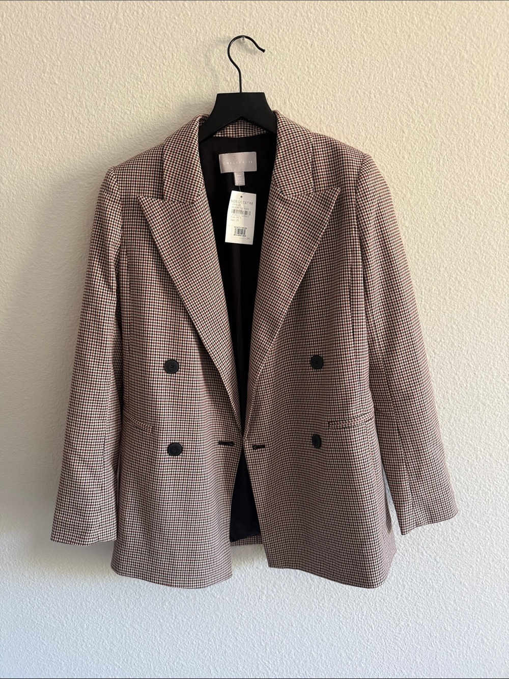 Chelsea28 Double-Breasted Houndstooth Blazer - Brown/Black